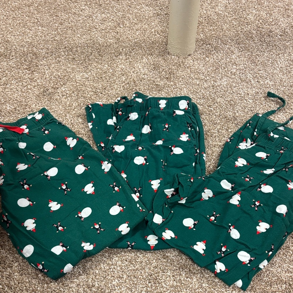 Three pairs of Old Navy Green gnome flannel pj pants